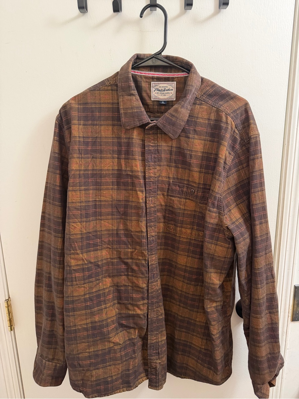 Men's Plaid Long-Sleeve Button-Down Shirt - Brown